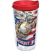 Tervis Marines Eagle and Anchor Tumbler with Wrap and Red Lid 16oz, Clear