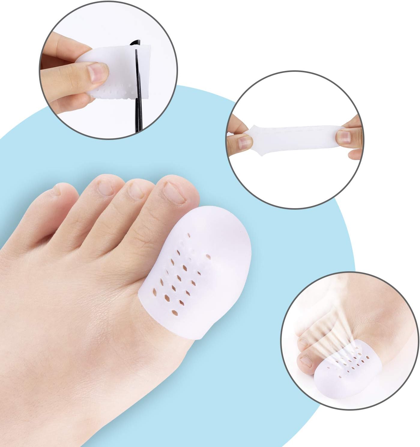 Big Toe Protector, 10PCS Breathable Gel Toe Cap Silicone Toe Cover Sleeves with Holes, Provides Relief from Missing or Ingrown Toenails, Corns, Blisters, Hammer Toes, Reduce Friction: Health & Personal Care