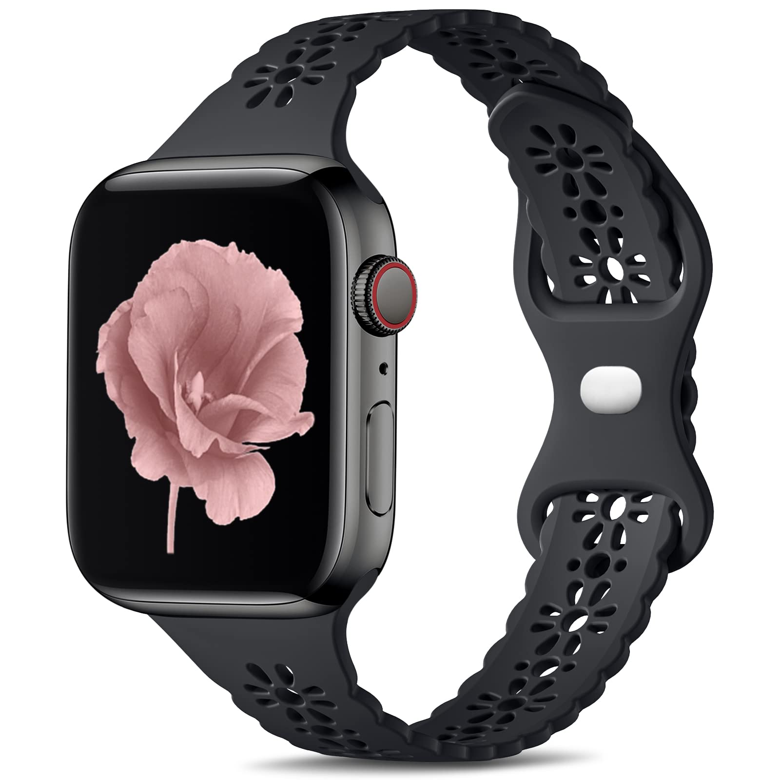 Dirrelo Silm Lace Straps Compatible with Apple Watch Strap 38mm 40mm 41mm, Soft Silicone Hollow-Out Elegant Breathable Strap for iWatch Series SE 8 7 6 5 4 3 2 1 for Women Girls, Black