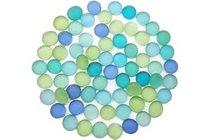 HappyFiller 2 Pound Frosted Sea Glass Gems Matted Flat Marbles Pebble Stones for Vase Fillers Beads,Table Scatter,Fountain,Aquarium Fish Tank,Crafts,Beach Theme Decoration,Mix Blue Green Aqua Teal