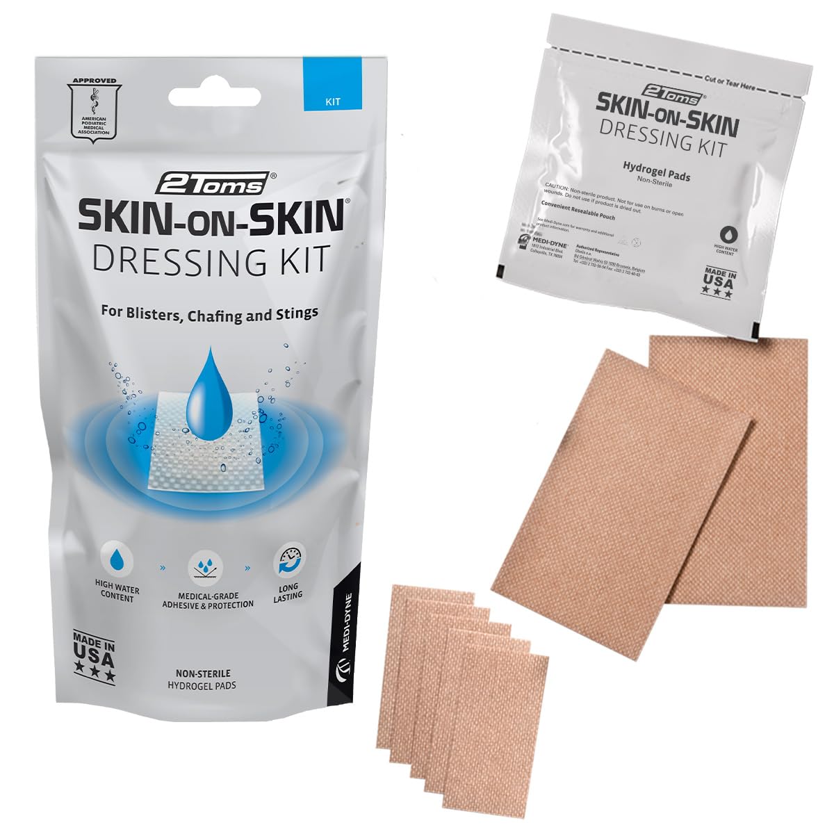 2Toms Skin-on-Skin Dressing Kit, Medical-Grade Adhesive Bandages for Blisters, Chafing, and Irritations for All-Day Wear