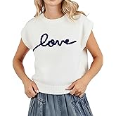 Jenisso Womens Vest Sweater Cap Sleeve Love Embroidered Knit Top 2026 Sweet Cute Casual Knit Blouses