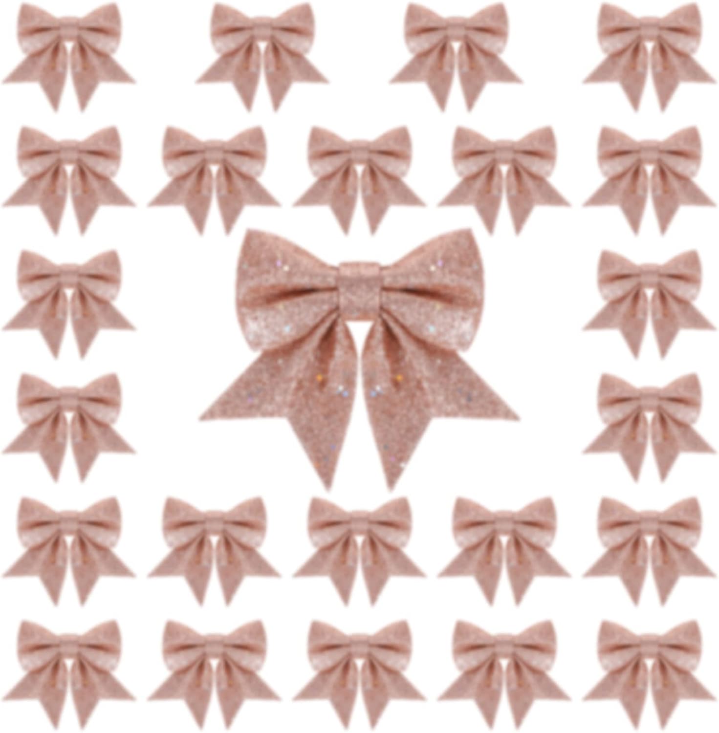 Bows & Ribbons - Whaline 24pcs 5.5'' Christmas Bow Decorations, Rose Gold Wreaths Bows, Small Christmas Tree Bow Sequin Bow Ties, Xmas Decorative Bows Ornaments for Home Christmas Party