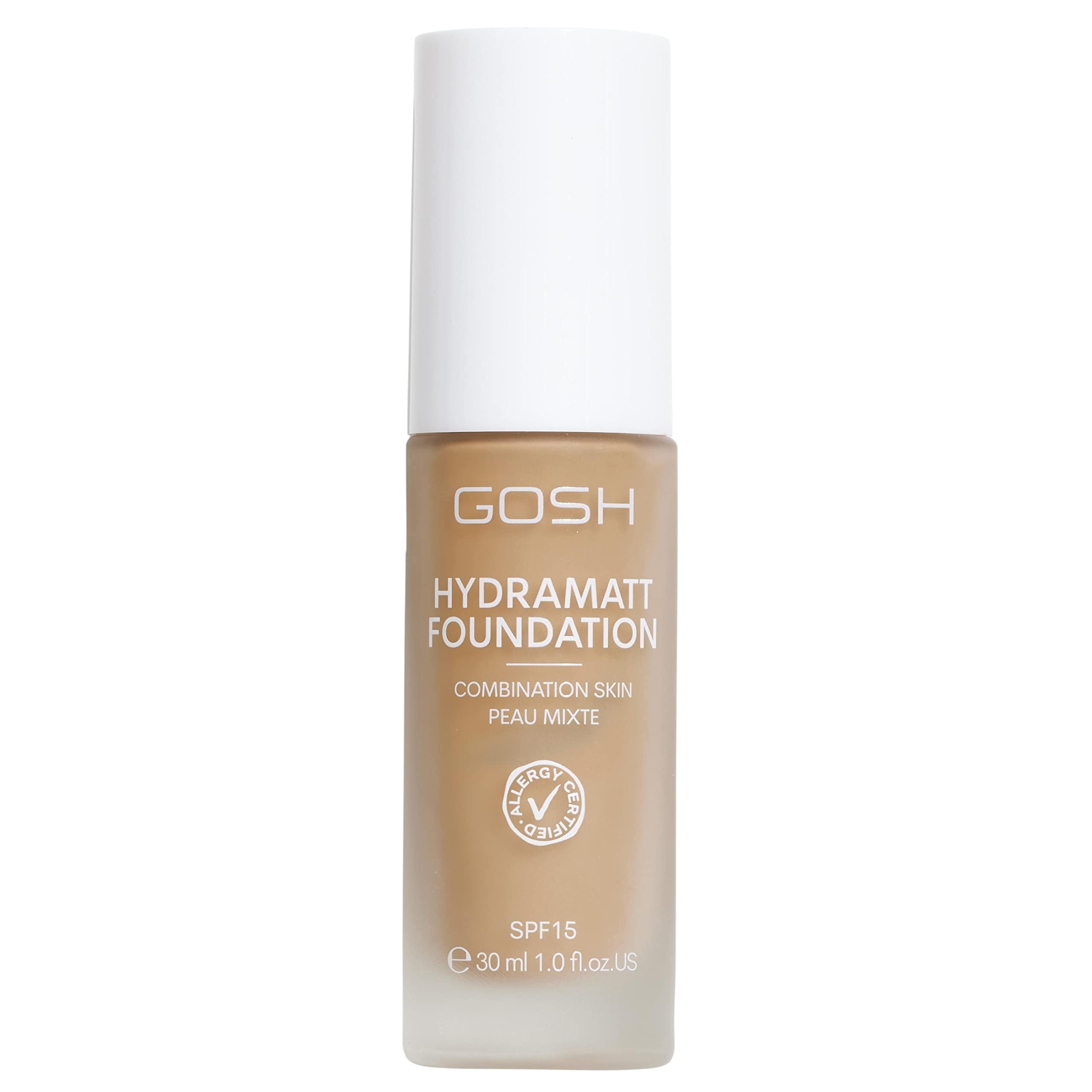 GOSH Foundation with SPF 15 for Light and Dark Skin, Vegan, Matte Makeup for Dry, Sensitive and Oily Skin, Smudge- and Sweat-Proof, Oil-Free, Adjustable Coverage, No Mask Effect, 010Y