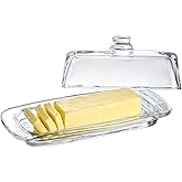 8'' Art Glass Butter Dish with Lid,Classic Covered 2-Piece Butter Container | Butter Dish for Countertop,Multi-Purpose Preserving Serving Dessert Tray Bowl,Dishwasher Safe