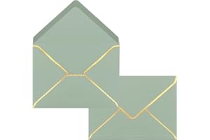 SYLROAL 50 Pack Sage Green Envelopes 5x7 Envelopes for Invitations with Gold Border, Self Adhesive A7 Envelopes with V-Flap for Greeting Cards, Invitation Envelopes for Wedding, Graduation, Baby Shower, Party