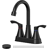 Matte Black Bathroom Faucet 3 Hole, Evolvegoods 4 Inch Stainless Steel Bathroom Sink Faucet, 2 Handle Centerset Faucet for Bathroom Sink Vanity, with Pop Up Drain and 2 Supply Hoses