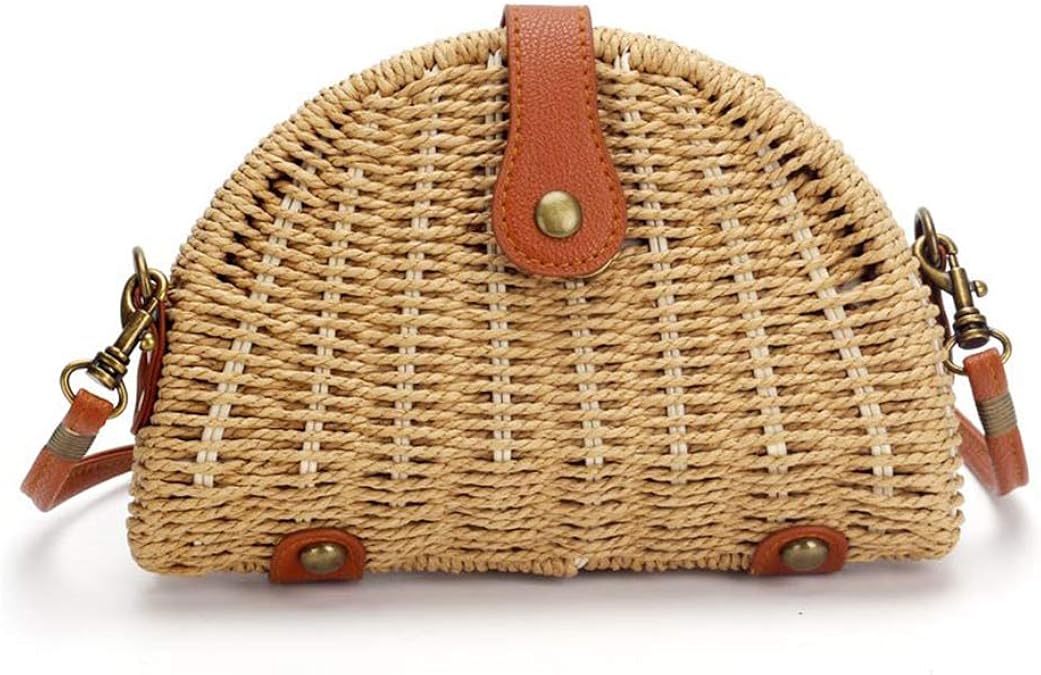 Crossbody Straw Bag, Womens Rattan Woven Handbag Straw Shoulder Bag for