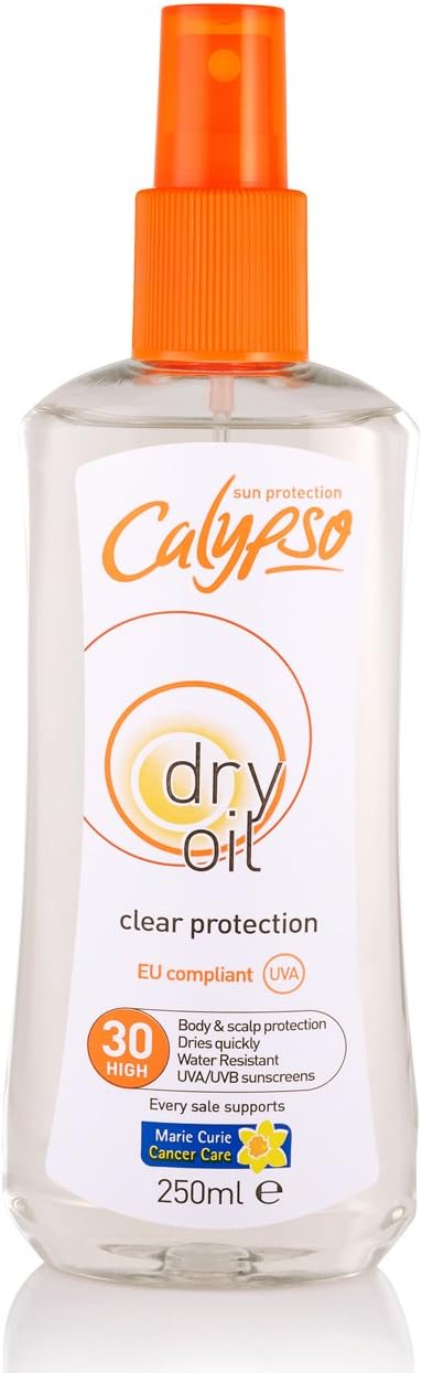 Calypso SPF30 High Protection Dry Oil Spray 250ml Sun Cream Head to Toe UVA