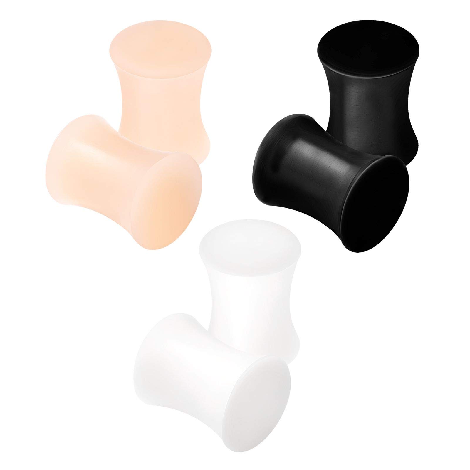 6PCS Silicone Dark Skin 0g 8mm Double Flared Saddle Black White Ear Stretcher Gauge Plug Lobe Earring Piercing Jewellery 2759