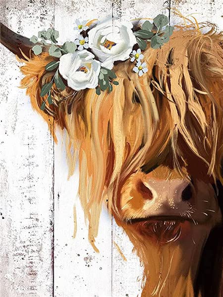 SYMON Cross Stitch Kits for Adults,Highland Cow,11CT Counted Printed Cross Stitch Kits,15.74 ×19.68 Inch