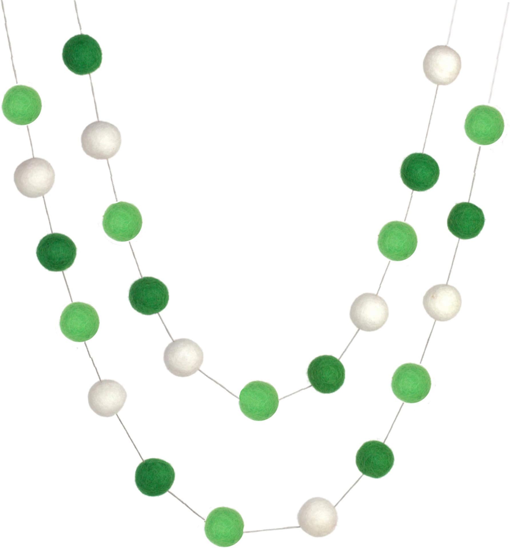 St. Patrick's Garland- 1" Felt Balls- 100% Wool- Green White- Spring Shelf Banner, Mantle Bunting Swag- Home Decor, Handmade Gift
