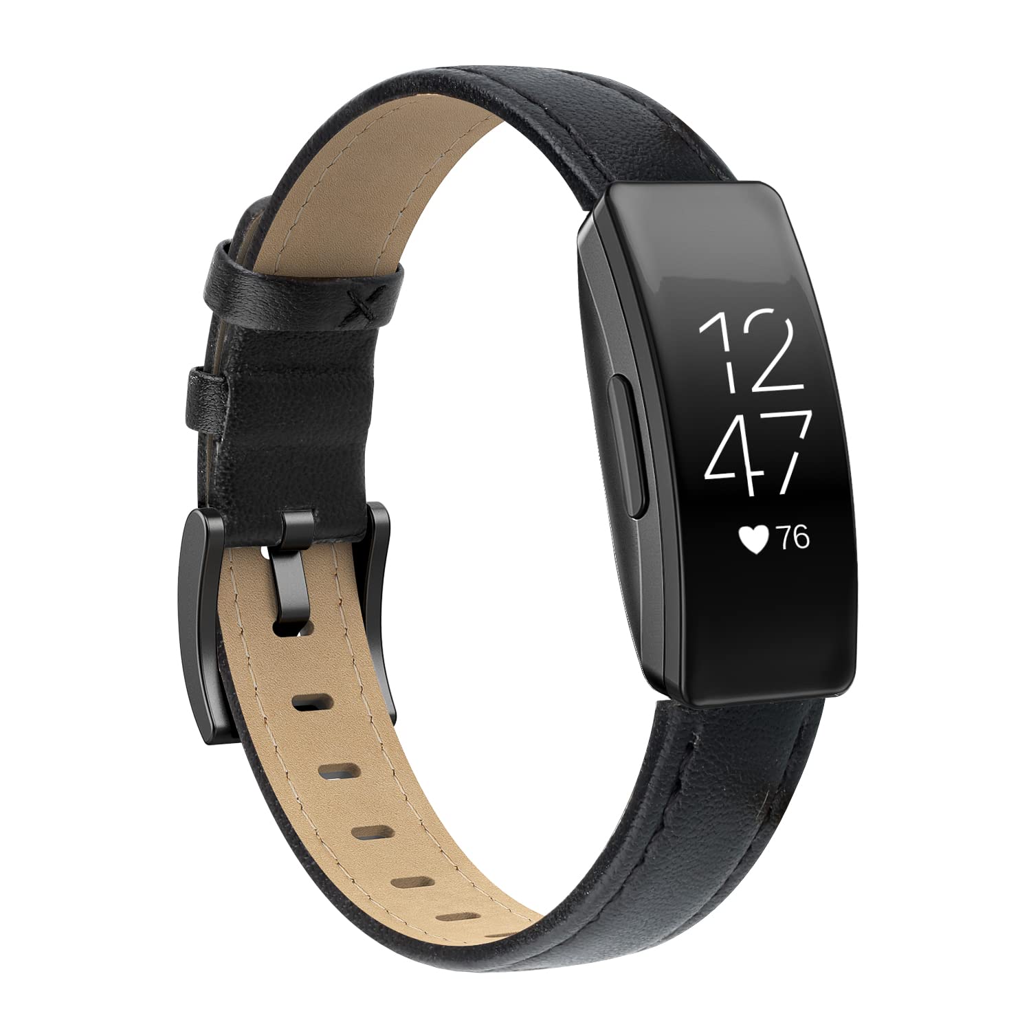 Tuocal Genuine Leather Strap - Compatible with Fitbit Inspire HR & 2; Women & Men Sport Wristband