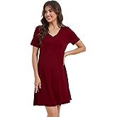GYS Womens Bamboo Viscose Nightgown, Silky Soft Lightweight Short Sleeve Sleep Dress with Satin V-Neck for Hot Sleepers