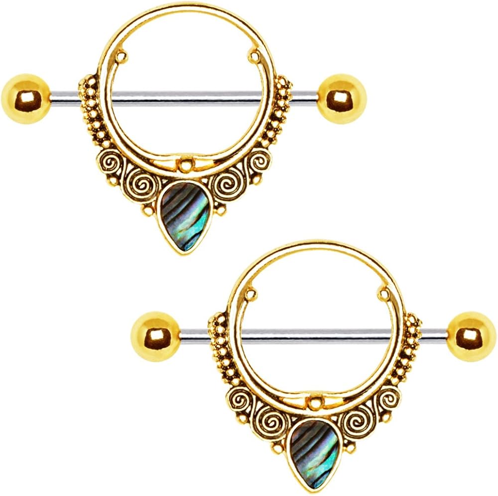 Gold Plated Ornate Nipple Shield with Tear Drop Nipple