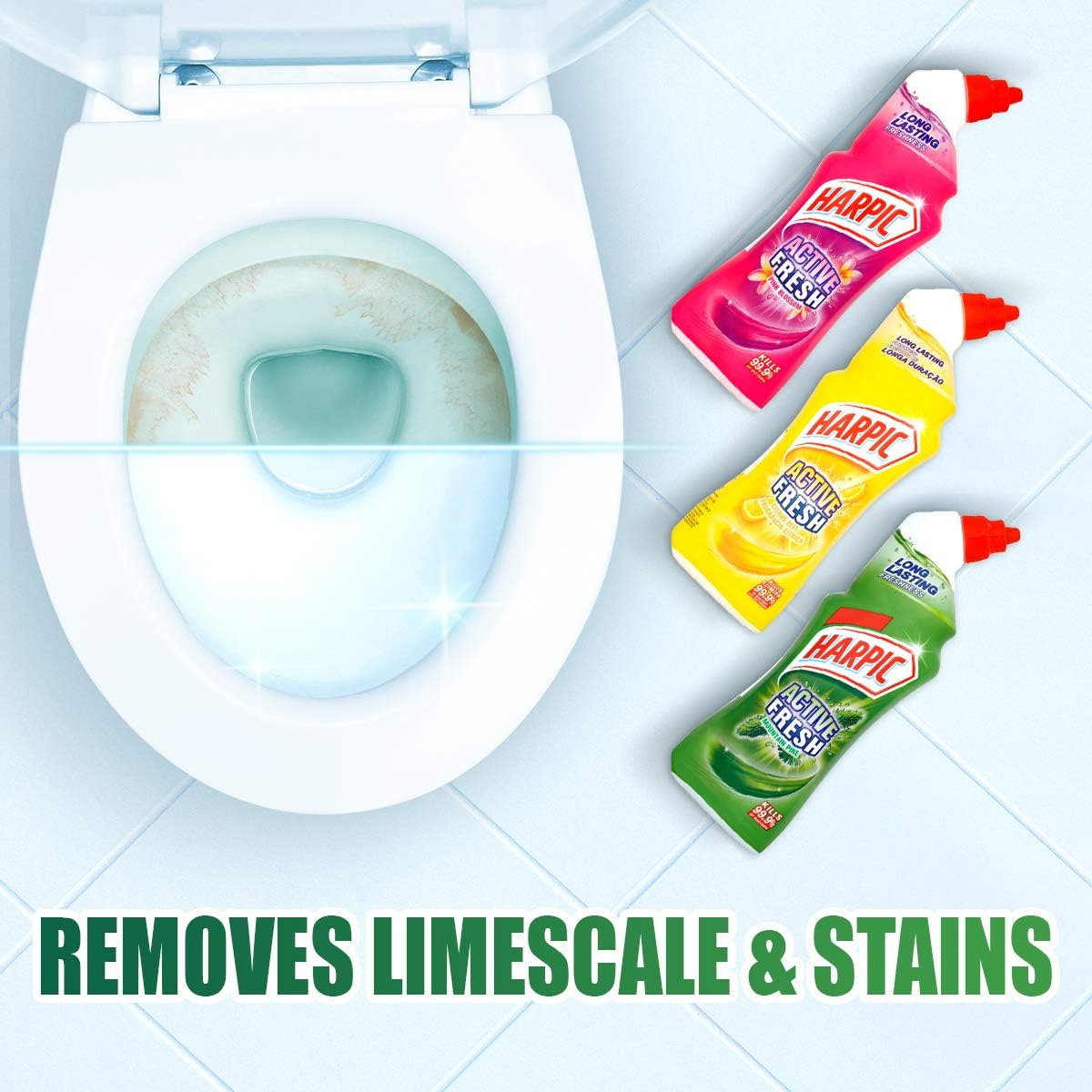 Harpic Active Fresh Toilet Cleaning Gel, Mountain Pine, 750ml (12 x 750ml, Total 9.0L), with Essential Oils, Anti-odour - Image 4
