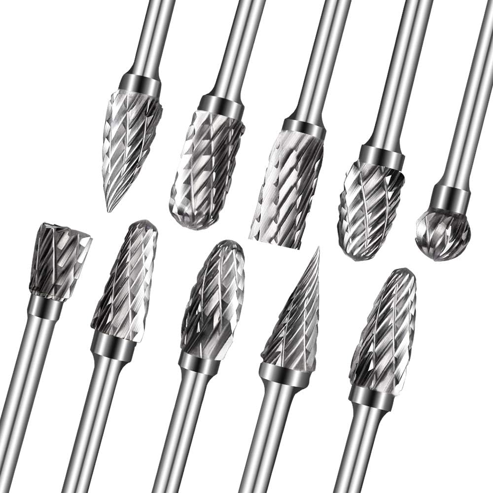 STONEMEN Cutting Burrs Carbide Steel Solid 10 PCS Rotary