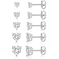 MDFUN 18K White Gold Plated Heart Shape Cut Cubic Zirconia Birthstone Stud Earring Pack of 5 Pairs