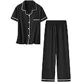 Umeyda Girls Pajamas Set Button Down Notch Collar Soft Short Sleeve Pjs Set with Long Pant Set Lounge Set