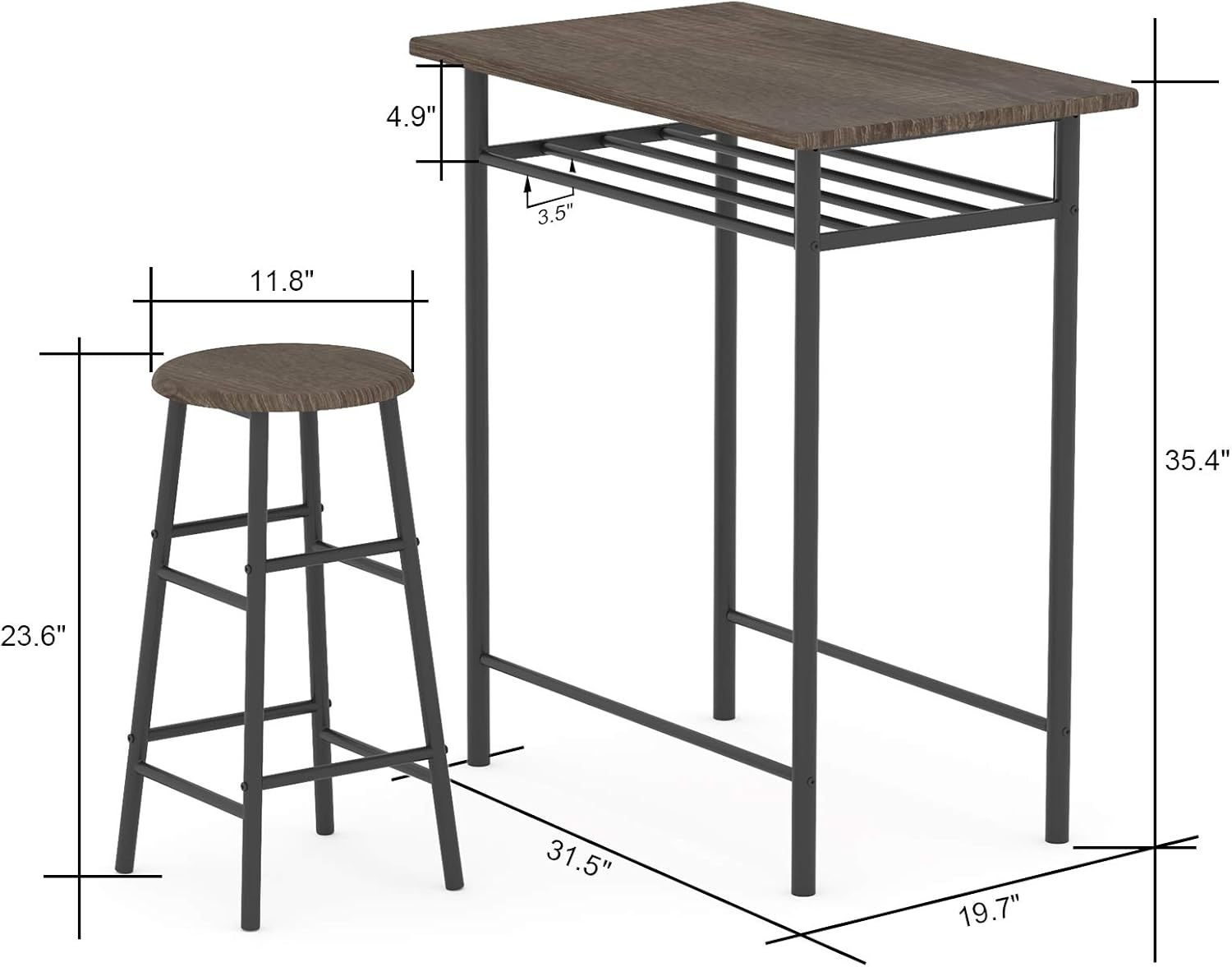 WeeHom 3 Pieces Bar Table Set, Modern Pub Table and Chairs Dining Set, Kitchen Counter Height Dining Table Set with 2 Bar Stools, Built in Storage Layer, Easy Assemble - Table & Chair Sets