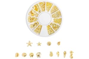 COOSLIM Gold Metallic 3D Pieces Rivet Palm Tree Turtles Marine Life Charms, 12 Styles Nail Art Metal Studs for Summer Beach Ocean Manicure DIY Acrylic Nails Design Supply (Gold Ocean Studs) 2