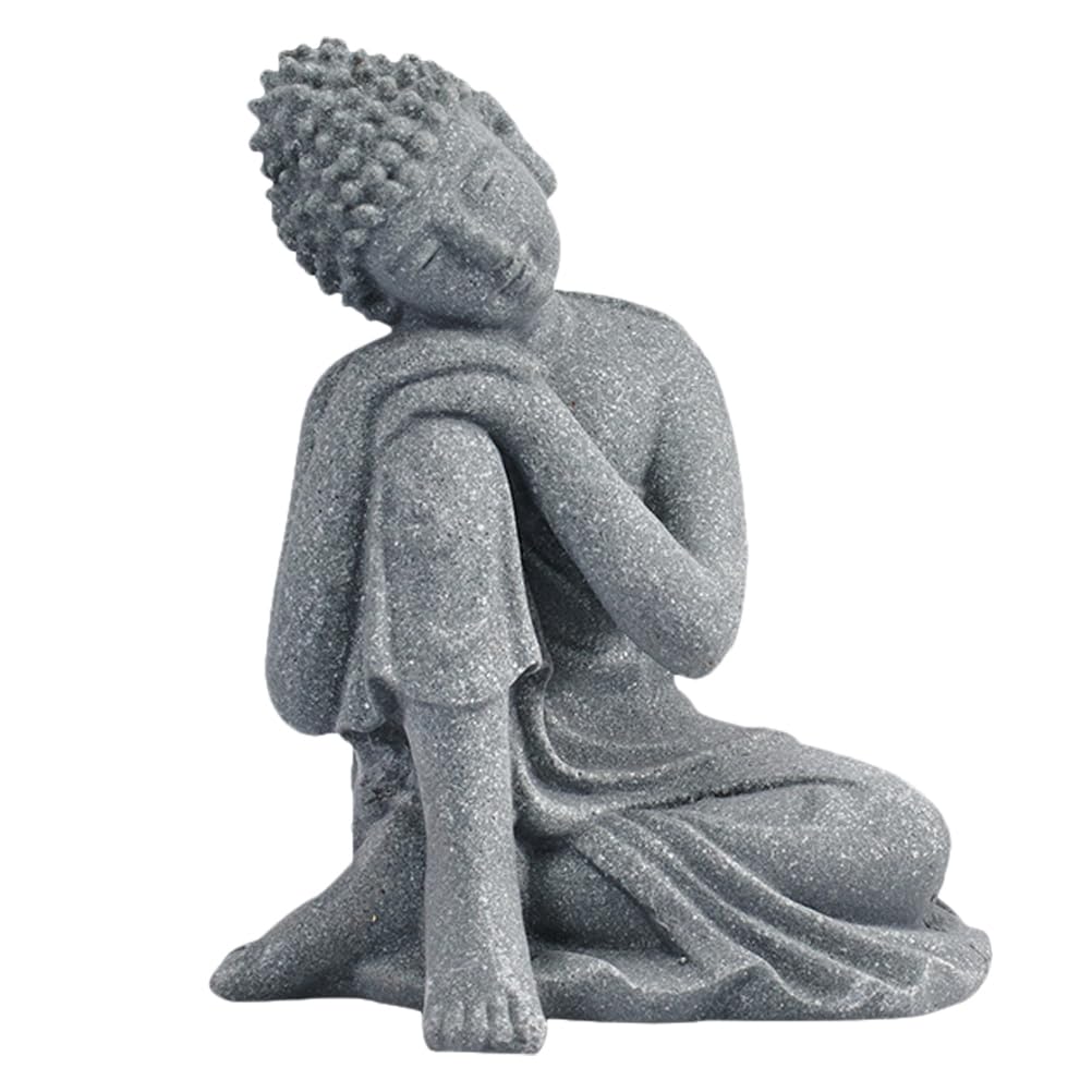 Amosfun Sitting Buddha Statue Sandstone Sleeping Buddha Sculpture Zen Garden Figurine Yoga Meditation Desktop Decoration (10.8cm)