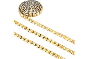 WADORN 5 Yards 8mm Hot Fix Nailhead Trim, Stainless Steel Square Rivet Studed Applique Trim Metal Iron-on Nailhead Trim for DIY Purse Handbag Punk Clothing Shoes Belt Decoration, Gold
