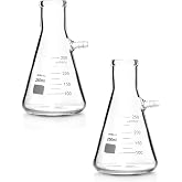 QWORK 250ml Borosilicate Glass Filtering Flask with Tubulation, 2 Pack