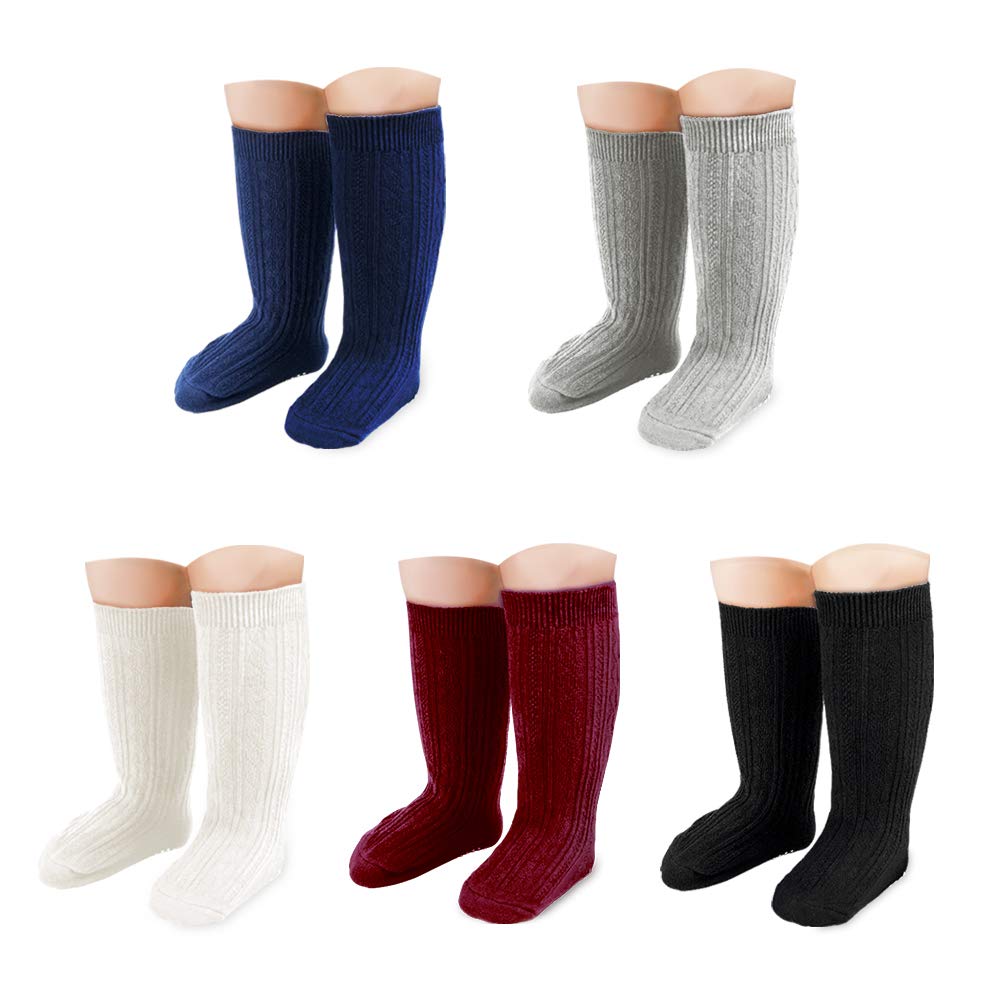 CozyWay Baby Knee High Socks Non Slip Unisex 3/5 Pack Toddlers Anti-Skid Long Stockings Boys Girls School Uniform Leggings (Assorted 5 Pack, M (1-2T))
