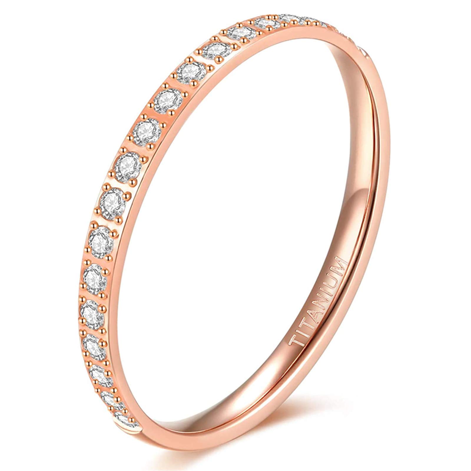 Zakk Women Titanium Eternity Ring Cubic Zirconia Engagement Promise Wedding Band 2mm Comfort Fit (Rose Gold-Half Eternity,Size H)