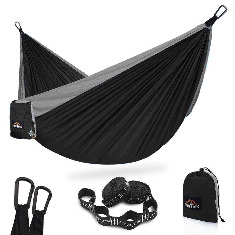 AnorTrek Camping Hammock, Super Lightweight Portable Parachute Hammock with Two Tree Straps (Each 5+1 Loops), Single & Double Nylon Hammock for Camping Backpacking Travel Hiking