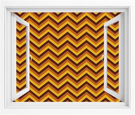 Amazon 黄色のシェブロン 偽窓ステッカー 絵画風 Pvc壁紙 180x140 Cm 黄色と茶色のラインシェブロンパターンクラシックレトロ 窓の景色 目の保養 癒し 気分転換 茶色の明るい茶色のマリーゴールド ウォールステッカー オンライン通販