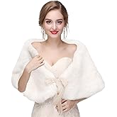 CanB Women's Faux Rabbit Fur Stole Winter Bridal Fur Wraps and Shawls Bride Wedding Fur Cape for Bridesmaids