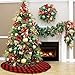 Fowecelt 48 Inch Buffalo Plaid Christmas Tree Skirt Red and Black Cotton Xmas Tree Skirt for Christmas Party Holiday Decorations