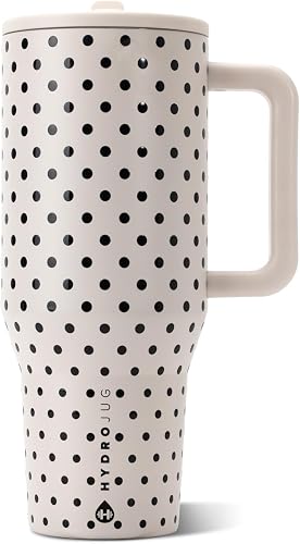 HydroJug Traveler 32oz, Insulated Water Bottle with Handle, French Vanilla | Triple wall insulated, flip straw lid, leak-resistant, stainless steel, cup holder friendly, BPA-free, dishwasher safe