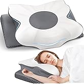 TranquilZone Camping Pillow, Cervical Neck Pillow, Memory Foam Neck Support Pillow for Side Back Stomach Sleepers, Orthopedic Contour Pillow for Sleeping, CertiPUR-US Certified, Queen Size, Grey