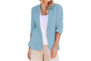 Linen Blazer Spring Jackets for Women Lightweight Fully-Lined 3/4 Sleeve Blazer 2026 Casual Work Jacket with Pockets