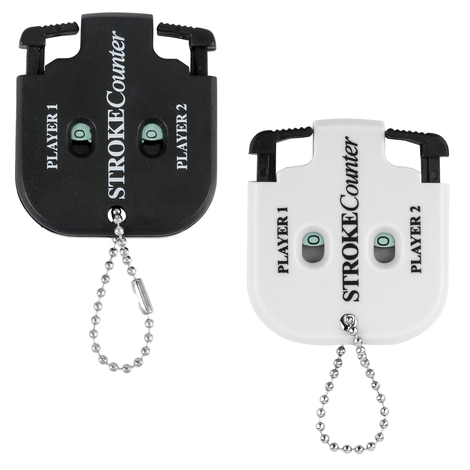 PEUTIER 2pcs Mini Golf Score Counter, 2.2x1.93x0.35in Golf Indicator Counter Golf Stroke Counter 2 Player Portable Golf Counter Clicker for Golf Shot Competition Game Scoring Keeper (White and Black)