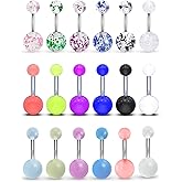 Ftovosyo Glow in The Dark Belly Rings Surgical Steel Belly Button Rings for Women Navel Bars Body Piercing Jewelry 14 Gauge 18 Pieces