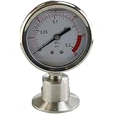 Stainless Steel 2.5" Dial Sanitary Pressure Gauge, Glycerin Filled. 0-30 PSI Range, 1.5" Tri Clamp Bottom Mount