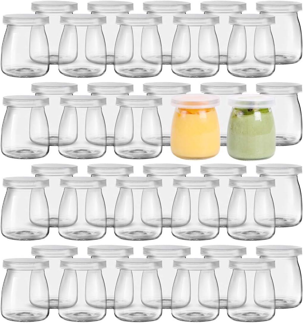 Kingrol 40 Pack 5 oz Glass Jars with Lids, Replacement Pudding Yogurt Jars, Glass Food Storage Containers for Jams, jellies, Honey, Desserts, Party Favors