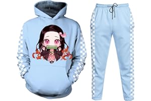Gofrvikoe Kids Anime Hoodie Set, Boys and Girls Sweatshirt Set 3D Printed Cartoon Plaid Hoodie Jogging Sportswear suit