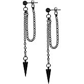 Sacina Black Spike Stud Earrings, Chain Grunge Earrings, Punk Emo Jewelry, Gothic Christmas Jewelry Gift For Women