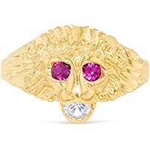 Floreo 10k Yellow Gold 13.1mm Lion Ruby Eyes CZ Ring, Sizes 4-11