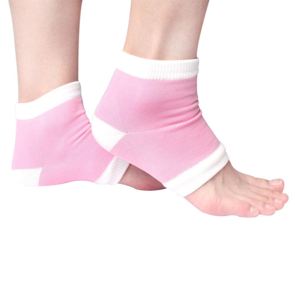 Moisturizing Gel Heel Socks For Men and Women - Open Toe Soft Silicon Sock for Dry Cracked Feet and Pain Relief (Pink)