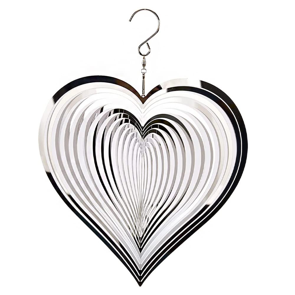 Tiardey 3D Metal Wind Spinner Rotating Flowing-Light Effect Design Wind Chimes Home Garden Decoration Outdoor Gift Shiny - Heart