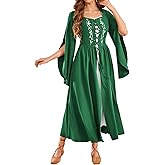 Scarlet Darkness Women's Medieval Renaissance Costume Dress Long Bell Sleeve Embroidery Cosplay Overdress
