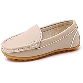 SOFMUO Boys Girls Leather Loafers Slip-On Oxford Flats Boat Dress Schooling Daily Walking Shoes(Toddler/Little Kids)
