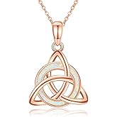 URONE Opal Celtic Knot Necklace 925 Sterling Silver Celtic Knot Pendant Necklace Celtic Jewelry for Women Men