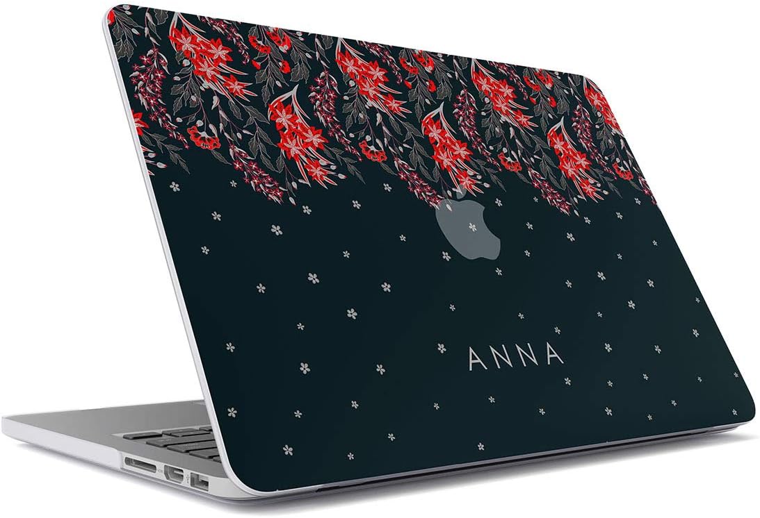 Personalized Slim Plastic Hard Case Cover Compatible With, Macbook Air 13 Inch Model: A1466, A1369 Custom Text Name Surname Initials Letter Customized Red Flowers Blossom Floral Customizable